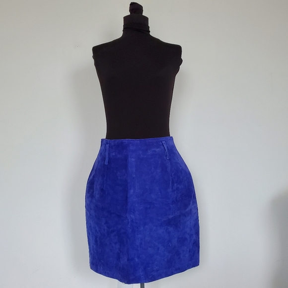 NWT Vintage Express Royal Blue Suede Leather Skirt Size 12 - Picture 3 of 7